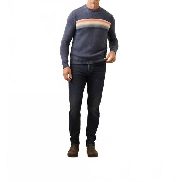 NEW FAHERTY heirloom crew sweater in navy torch